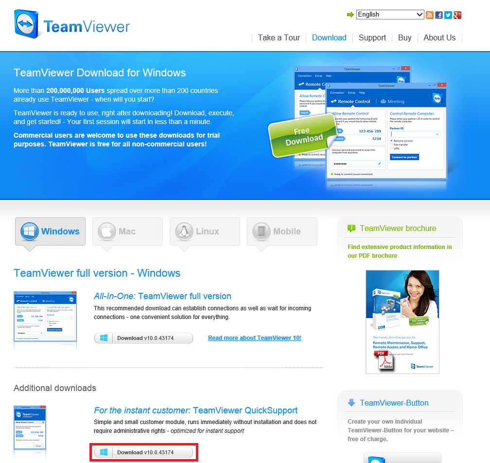 teamviewer click support download